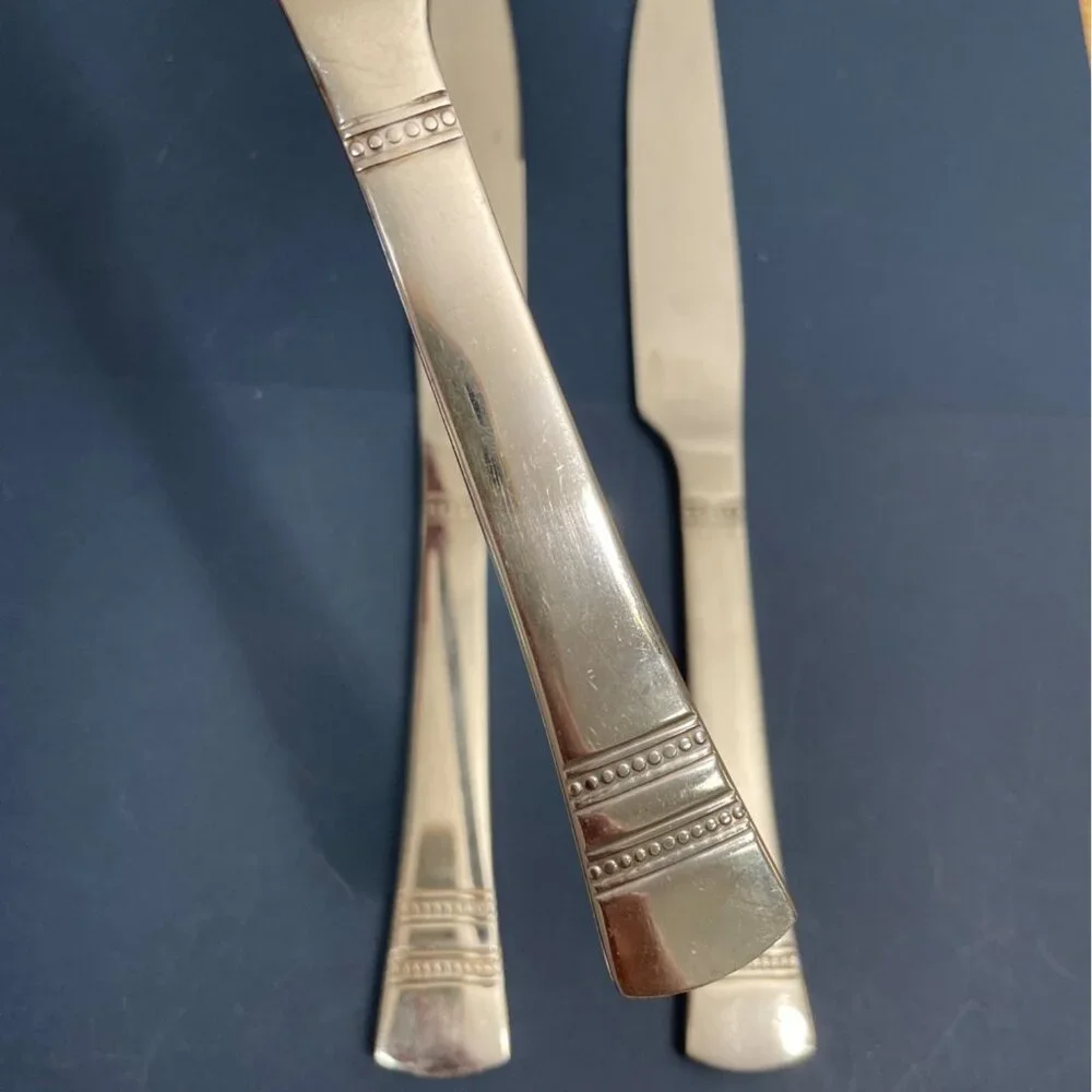 Vtg Pfaltzgraff Kensington Sapphire Bay Set 3 Dinner Knives Stainless Flatware